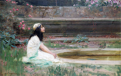 A Young Girl by a Pool, n.d. by Herbert James Draper | Painting Reproduction