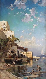 Evening Meeting of Fishermen in a Tavern in Naples Mergellina, undated by Hermann David Salomon Corrodi | Painting Reproduction