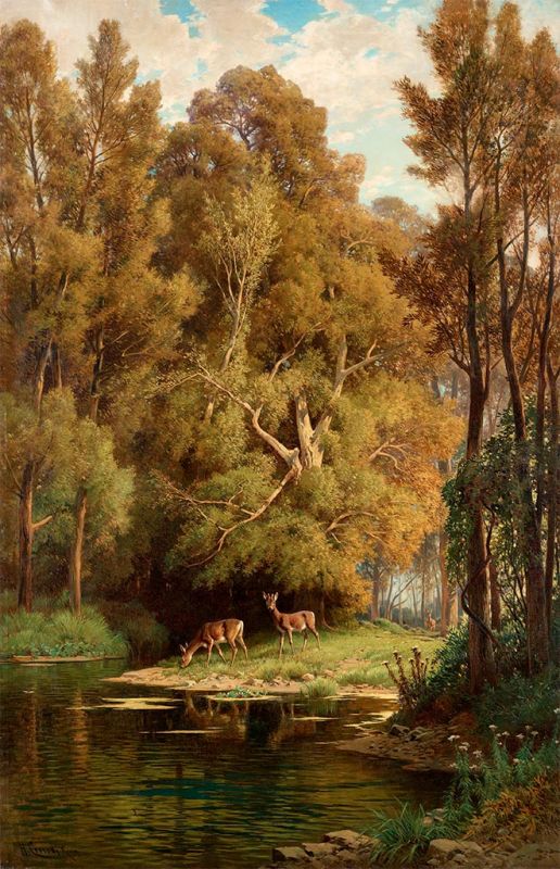 Szene im Wald mit Hirschen | Hermann David Salomon Corrodi | Gemälde Reproduktion