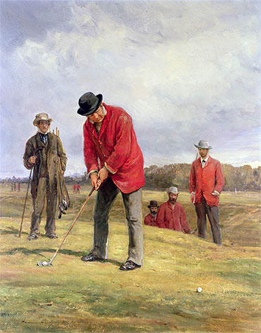 George Glennie Putting at Blackheath with Putting Cleek, 1881 | Heywood Hardy | Painting Reproduction