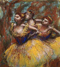 Three Dancers (Yellow Skirts, Blue Blouses), c.1896 by Degas | Painting Reproduction