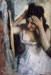 Woman Combing Her Hair Before a Mirror, c.1877 by Degas | Painting Reproduction