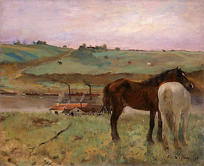 Horses in a Meadow | Edgar Degas | Painting Reproduction