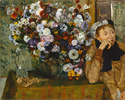 A Woman Seated beside a Vase of Flowers (Madame Paul Valpincon), 1865 | Degas | Gemälde Reproduktion