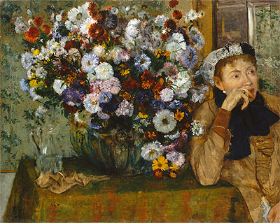 Eine Frau, die neben einer Vase mit Blumen sitzt (Madame Paul Valpinçon), 1865 | Edgar Degas