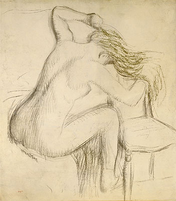 Eine sitzende nackte Frau ihr Haar Styling, undated | Degas | Gemälde Reproduktion