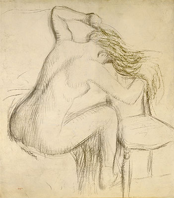 Eine sitzende nackte Frau, die ihr Haar frisiert, n.d. von Edgar Degas | Gemälde-Reproduktion