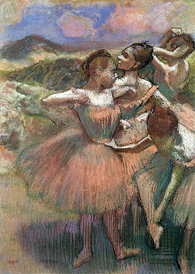 Vier Tänzerinnen auf der Bühne, n.d. | Edgar Degas | Gemälde Reproduktion