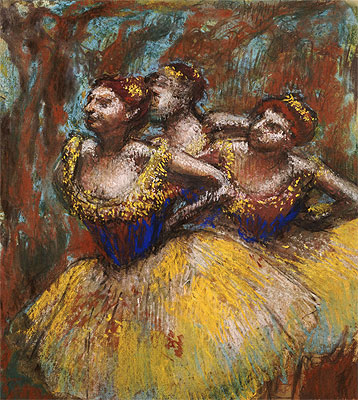 Three Dancers (Yellow Skirts, Blue Blouses), c.1896 | Degas | Painting Reproduction