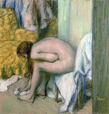 After the Bath, Woman Drying her Left Foot | Edgar Degas | Painting Reproduction