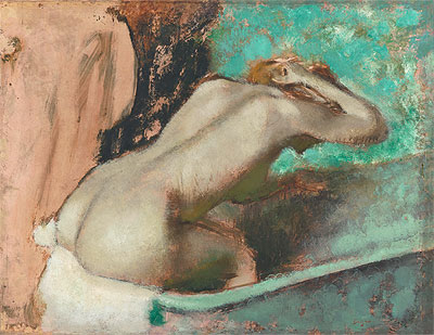 Woman Seated on a Bathtub Sponging Her Neck, c.1880/95 | Degas | Painting Reproduction