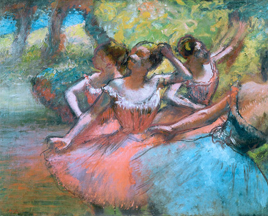Vier Tänzerinnen auf der Bühne, c.1885/90 | Edgar Degas | Gemälde Reproduktion
