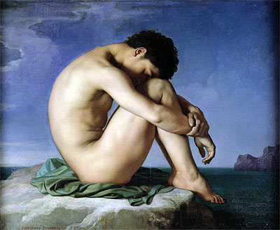 Nude Youth Sitting by the Sea, 1836 | Hippolyte Flandrin | Painting Reproduction