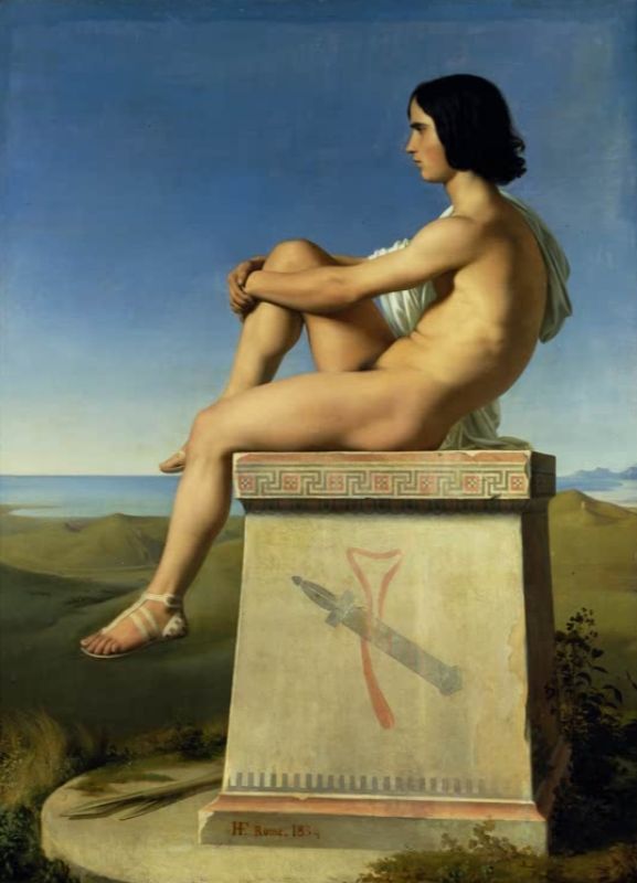 Polites, Sohn des Priamos, beobachtet die Griechen, die auf Troja vorrücken, 1833–34 | Hippolyte Flandrin