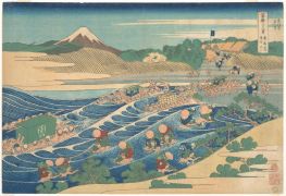 Fuji gesehen von Kanaya auf der Tokaido, 1820 von Hokusai | Gemälde-Reproduktion