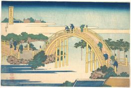 Die Bogenbrücke am Kameido Tenjin-Schrein, 1820 von Hokusai | Gemälde-Reproduktion