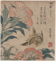 Pfingstrose und Kanarienvogel, n.d von Hokusai | Gemälde-Reproduktion