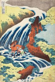 Die Yoshitsune-Pferdewaschfälle bei Yoshino, ..., n.d von Hokusai | Gemälde-Reproduktion