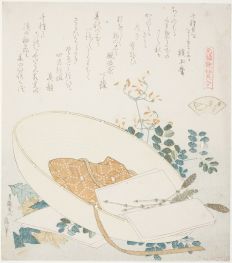 Frisch gepflückte Blumen im Reisendenhut, 1821 von Hokusai | Gemälde-Reproduktion