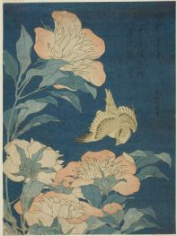 Kanarienvogel und Pfingstrose, 1834 von Hokusai | Gemälde-Reproduktion