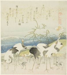 Kräne am Ufer, 1821 von Hokusai | Gemälde-Reproduktion
