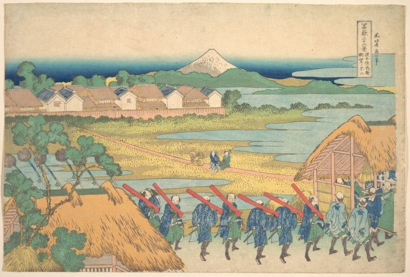 Hokusai | Fuji Seen in the Distance from Senju Pleasure Quarter, 1820 Fuji Seen in the Distance from Senju Pleasure Quarter, 1820 | Hokusai