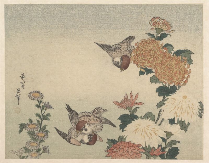 Sparrows and Chrysanthemums, 1815 | Hokusai