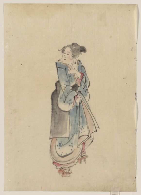 Hokusai | A woman walking to the right,..., n.d A woman walking to the right,..., n.d | Hokusai