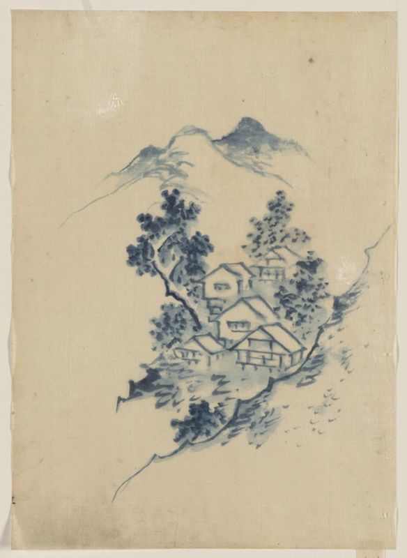 Hokusai | Buildings nestled among trees in a mountain valley, n.d Buildings nestled among trees in a mountain valley, n.d | Hokusai