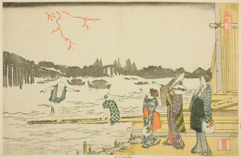 Women and Children Viewing the Fireworks, 1798 | Hokusai