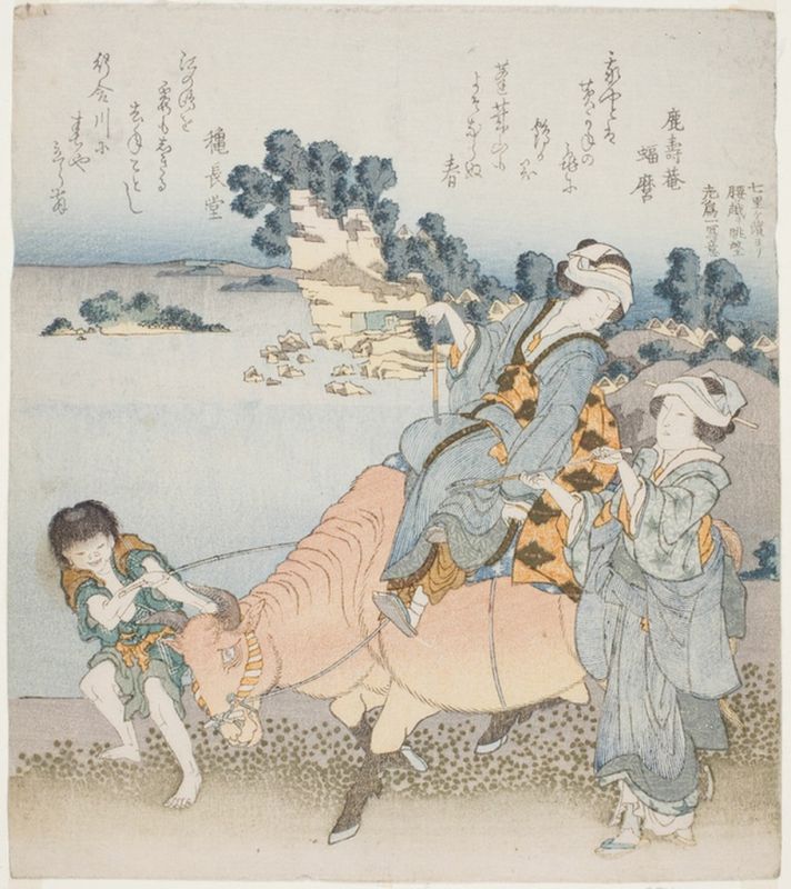 Woman riding an ox, 1829 | Hokusai