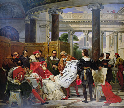 Pope Julius II ordering Bramante, Michelangelo ..., 1827 by Horace Vernet | Painting Reproduction