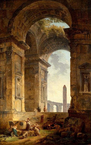 Ruins with an Obelisk in the Distance, 1775 | Hubert Robert | Painting Reproduction