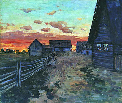 Log Huts. After a Sunset, 1899 | Isaac Levitan | Painting Reproduction