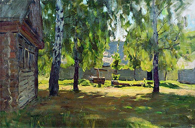 Sonniger Tag. An einer Blockhütte | Isaac Levitan | Gemälde Reproduktion