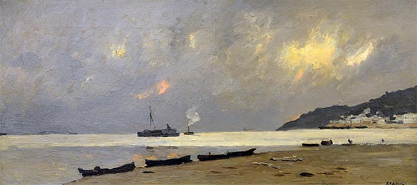 Jurjewez. Wolkiger Tag an der Wolga, 1890s von Isaac Levitan | Gemälde-Reproduktion
