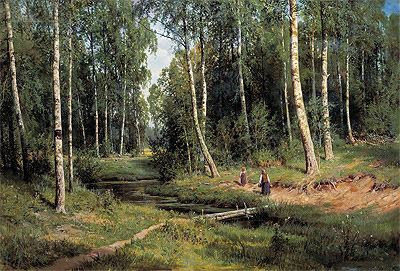 Stream in a Birch Forest, 1883 | Ivan Shishkin | Painting Reproduction