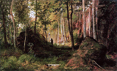 Landscape with a Hunter. The island of Valaam, 1867 | Ivan Shishkin | Painting Reproduction