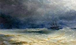 Ship in a Stormy Sea off the Coast | Aivazovsky | Gemälde Reproduktion