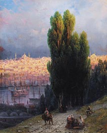 Constantinople, View of the Golden Horn with a Self-Portrait of the Artist Sketching, 1880 by Aivazovsky | Painting Reproduction