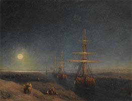 Ships Passing through a Canal in Moonlight | Aivazovsky | Painting Reproduction