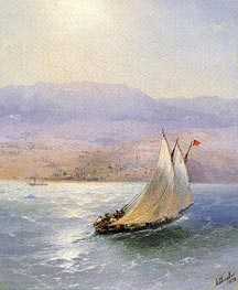 Sailing Barge in Crimea with the Alipka Palace in the Distance, 1890 by Aivazovsky | Painting Reproduction