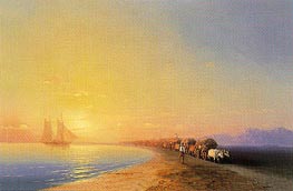 Ox Train on the Sea Shore, undated by Aivazovsky | Painting Reproduction
