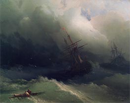 Ships in the Stormy Sea, 1866 by Aivazovsky | Painting Reproduction