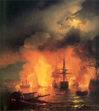 The Battle of Chesma, 25-26 June 1770, 1848 | Aivazovsky | Gemälde Reproduktion
