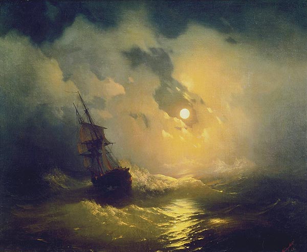 Sturm auf dem Meer in der Nacht, 1849 | Aivazovsky | Gemälde Reproduktion