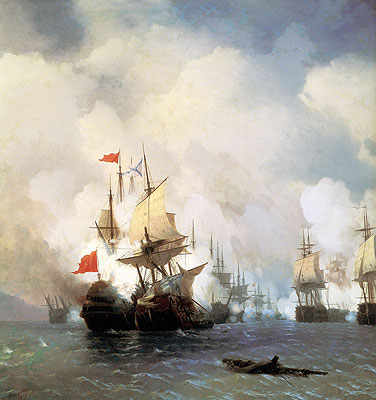 Die Schlacht in der Meerenge von Chios, 1848 | Aivazovsky | Gemälde Reproduktion
