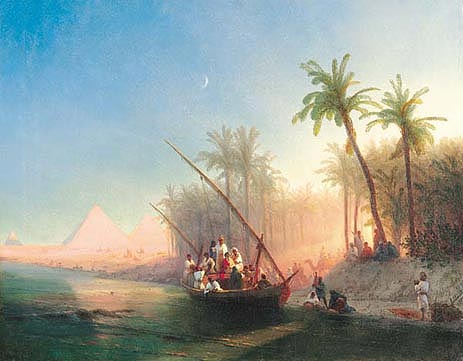 Boot auf dem Nil mit Pyramiden von Gizeh, 1872 von Aivazovsky | Gemälde-Reproduktion