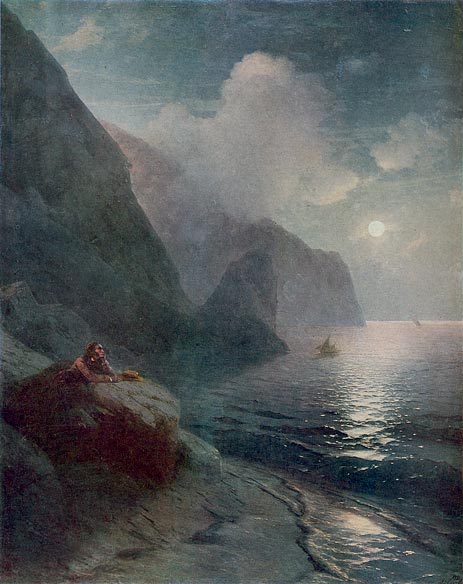 Pushkin by the Cliffs of Gurzuf in the Crimea, 1880 | Aivazovsky | Painting Reproduction
