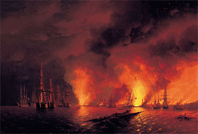 The Battle of Sinop, 18 November 1853 (The Night after the Battle), 1853 | Aivazovsky | Painting Reproduction